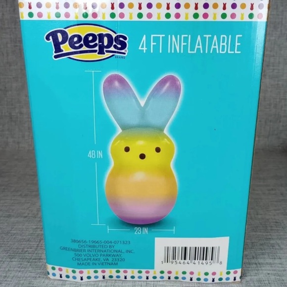 PEEPS 4 FT INFLATABLE TIE-DYE Rainbow MULTICOLOR BUNNY 48"×23" NEW - Picture 2 of 2